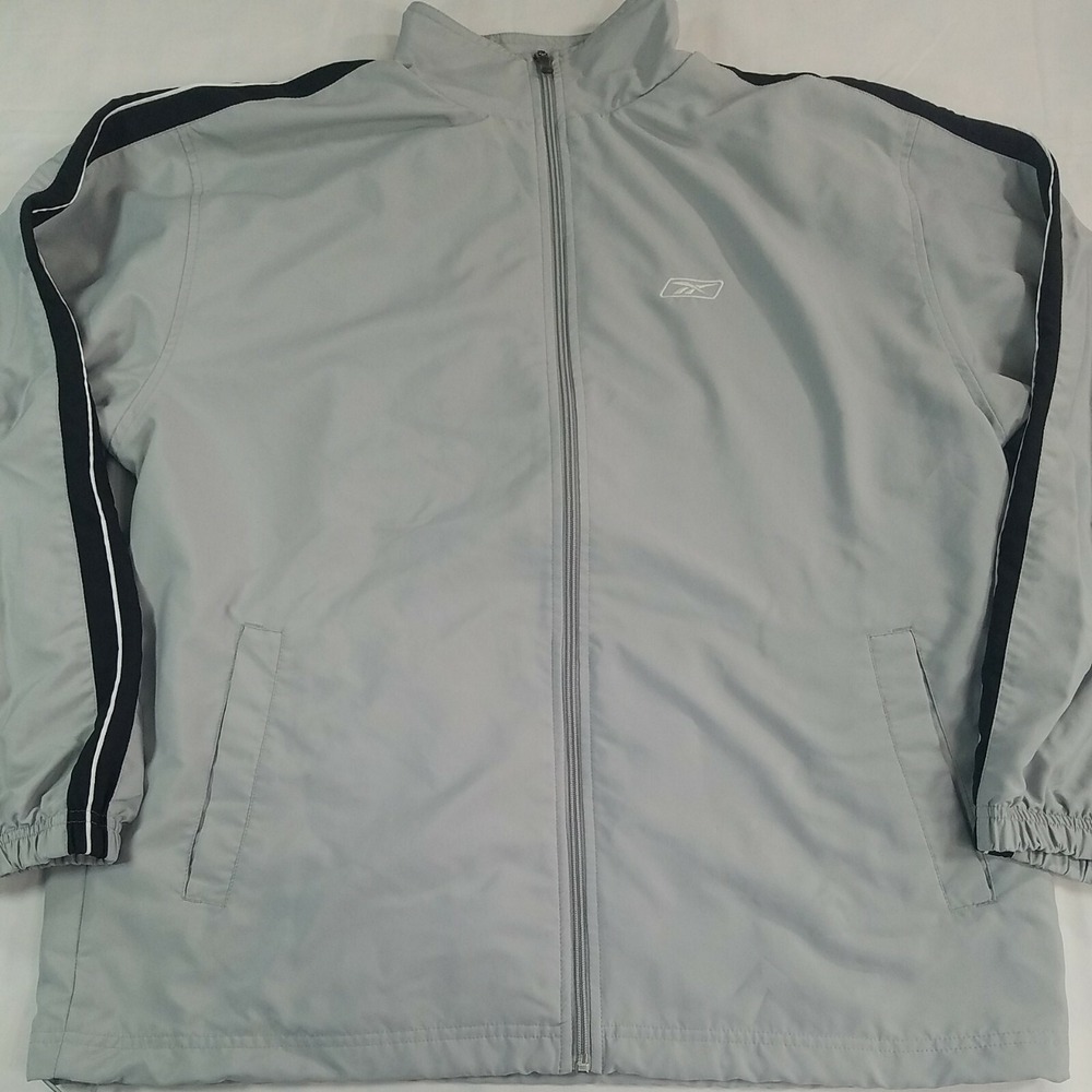 Reebok Vintage Windbreaker Light Weight Jacket Size M Gray Black White Zip Up‎